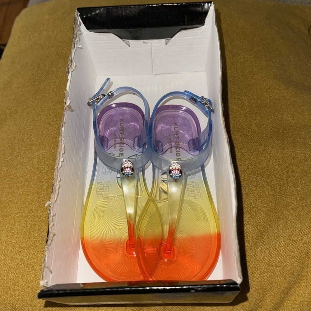 Kurt Geiger Kids Mini Maddison Multicolor Rainbow Coastal Jelly Thong Sandals - Picture 12 of 14